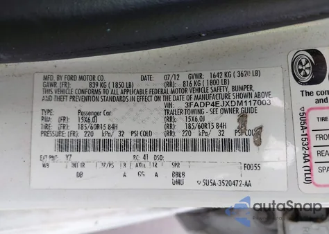 2013 Ford Fiesta Se z USA, uszkodzony, nr VIN 3FADP4EJXDM117003